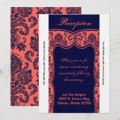 3.5x7 Receptie Kaart Navy Blue Coral Damask (Voorkant / Achterkant)