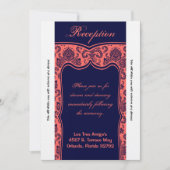 3.5x7 Receptie Kaart Navy Blue Coral Damask (Voorkant)