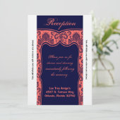 3.5x7 Receptie Kaart Navy Blue Coral Damask (Staand voorkant)