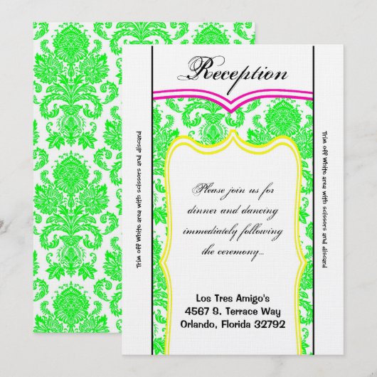 3.5x7 Receptie Kaart Neon Groen Roze Sinaasappel D (Voorkant / Achterkant)