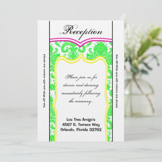 3.5x7 Receptie Kaart Neon Groen Roze Sinaasappel D (Staand voorkant)