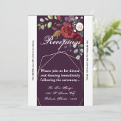 3.5x7 Receptie Kaart Plum Paarse Rozen Gouden Geom (Staand voorkant)