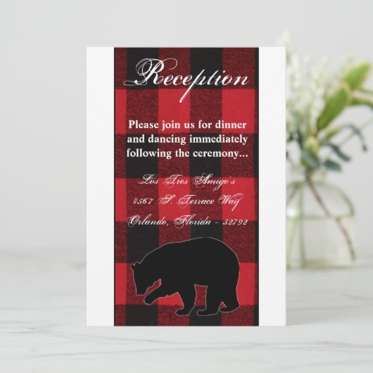 3.5x7 Receptie Kaart Red Buffalo Plaid Beer Zwart (Staand voorkant)