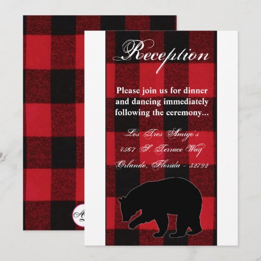 3.5x7 Receptie Kaart Red Buffalo Plaid Beer Zwart (Voorkant / Achterkant)