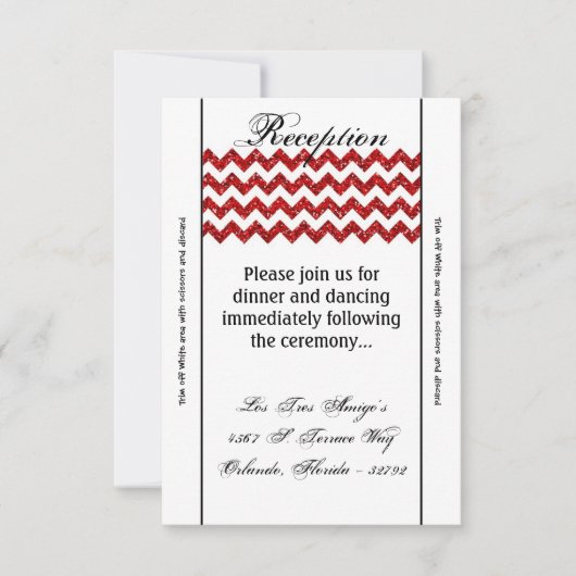 3.5x7 Receptie Kaart Rode Glitter Chevron Stripe (Voorkant)