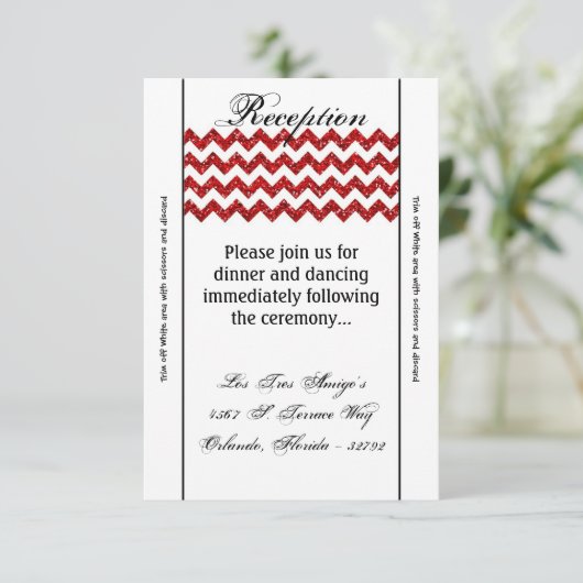 3.5x7 Receptie Kaart Rode Glitter Chevron Stripe (Staand voorkant)