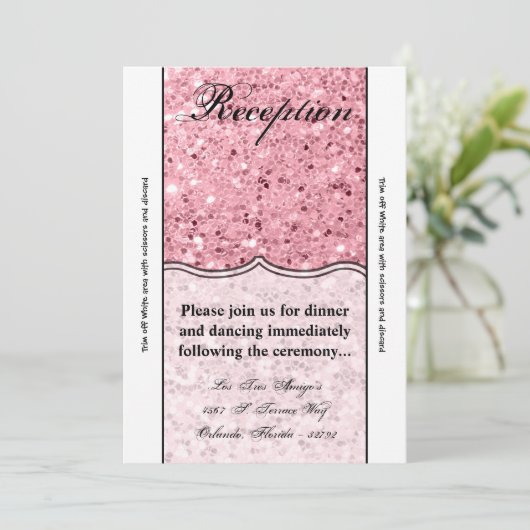 3.5x7 Receptie Kaart Roos Gouden Glitter (Staand voorkant)