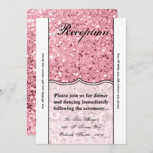 3.5x7 Receptie Kaart Roos Gouden Glitter (Voorkant / Achterkant)