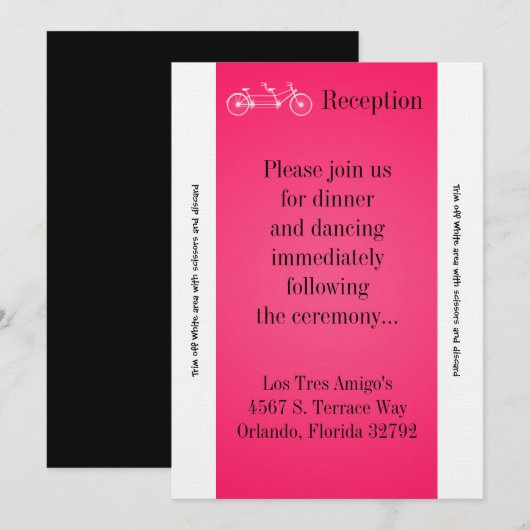 3.5x7 Receptie Kaart Roze Dubbele Fiets (Voorkant / Achterkant)