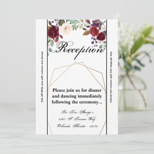 3.5x7 Receptie Kaart Rozen op Wit met Gold Geom (Staand voorkant)