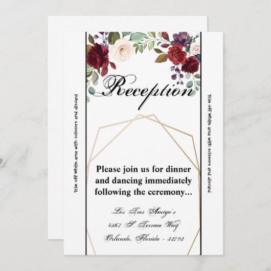 3.5x7 Receptie Kaart Rozen op Wit met Gold Geom (Voorkant / Achterkant)