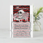 3.5x7 Receptie Kaart schedel Roos Gotische Chevron (Staand voorkant)