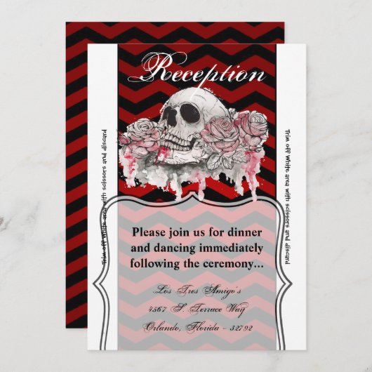 3.5x7 Receptie Kaart schedel Roos Gotische Chevron (Voorkant / Achterkant)
