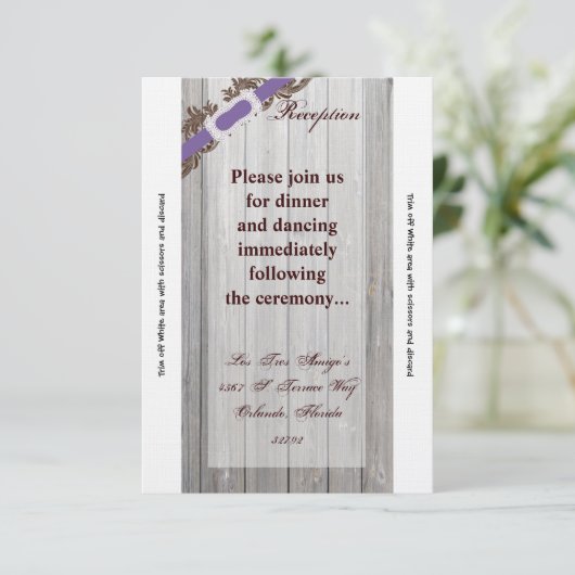 3.5x7 Receptie Kaart Schuur Wood Diamond Ribbon Ba (Staand voorkant)