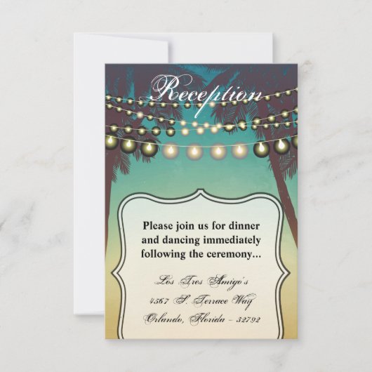 3.5x7 Receptie Kaart Strand Zonsondergang Palmbome (Voorkant)