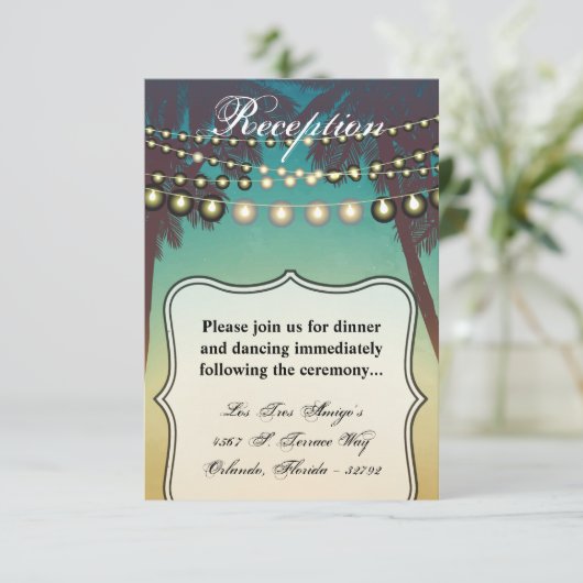 3.5x7 Receptie Kaart Strand Zonsondergang Palmbome (Staand voorkant)