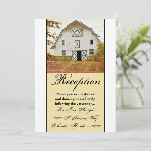 3.5x7 Receptie Kaart Sunset Barn Country Rustic Fi (Staand voorkant)