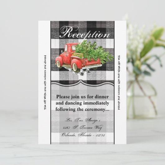 3.5x7 Receptie Kaart XMAS Truck Buffalo Plaid Blac (Staand voorkant)
