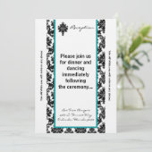 3.5x7 Receptie Kaart Zwart Blauwgroen Damask (Staand voorkant)