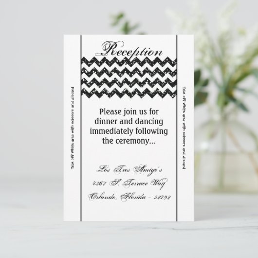 3.5x7 Receptie Kaart Zwart Glitter Chevron Stripe (Staand voorkant)