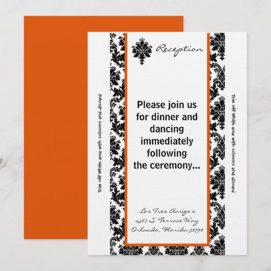 3.5x7 Receptie Kaart Zwart Orang Damask (Voorkant / Achterkant)