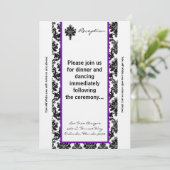 3.5x7 Receptie Kaart Zwart Purpl Damask (Staand voorkant)