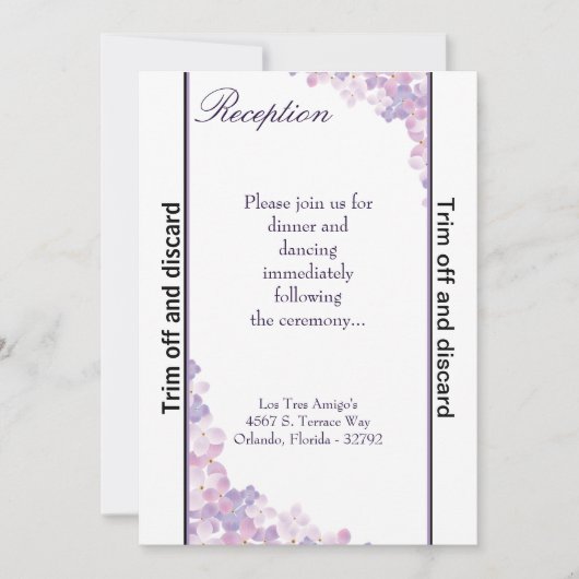 3.5x7 receptie Paarse Hydrangea Kaart (Voorkant)