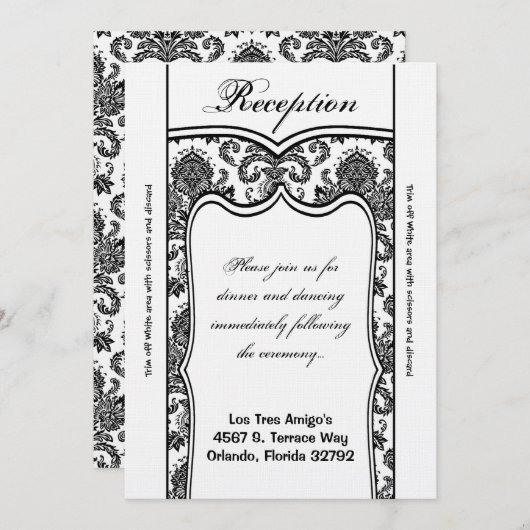 3.5x7 Reception Kaart Black White Damask (Voorkant / Achterkant)
