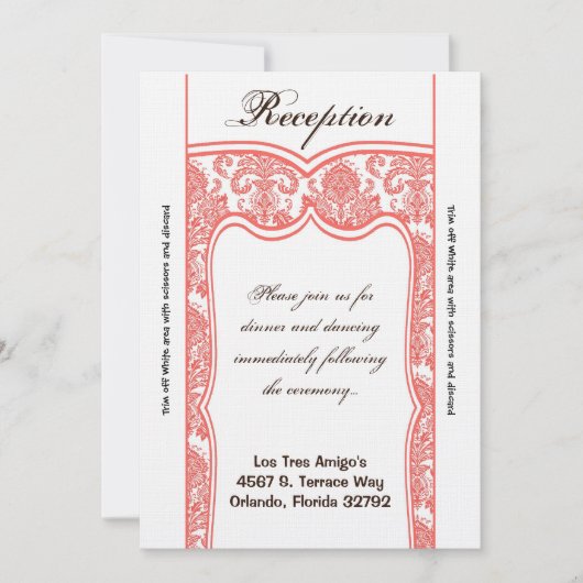 3.5x7 Reception Kaart Coral White Damask (Voorkant)
