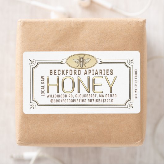 3.75 x 2" Metallic 3D Framed Honey Label with Bee (Insitu)