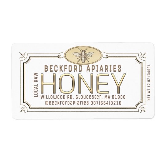 3.75 x 2" Metallic 3D Framed Honey Label with Bee (Voorkant)