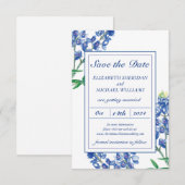 3,9" x 13,3" Blauwe bloem Platte Save The Date Kaa (Voorkant / Achterkant)