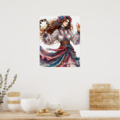 *~* 3 A100 Psychische Boho Gypsy Tambourine Dancer Poster (Keuken)