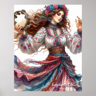 *~* 3 A100 Psychische Boho Gypsy Tambourine Dancer Poster