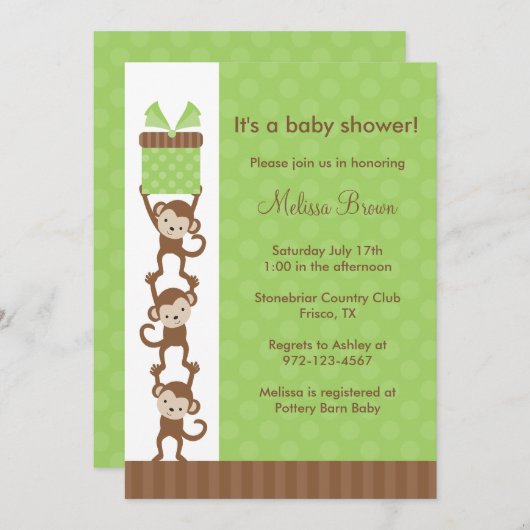 3 Aanduiding van het groene Baby shower Kaart (Voorkant / Achterkant)