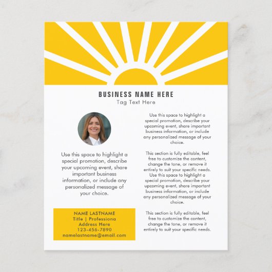 3 | Aangepaste Foto Modern Sunrise Yellow Business Flyer (Voorkant)