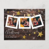 3 Aangepaste kerstfoto Pegs Rustic Wood & Stars Feestdagenkaart (Voorkant)