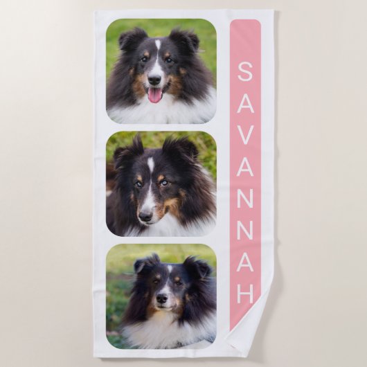 3 Aangepaste Sjabloon voor fotocollage met naam op Strandlaken (Voorkant)