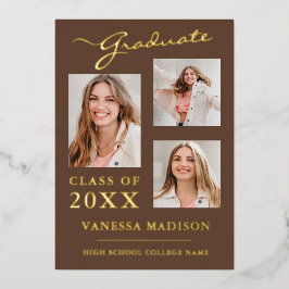 3 Aankondiging Foto modern script Tan Brown Afstud