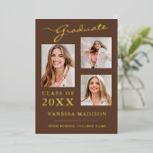 3 Aankondiging Foto modern script Tan Brown Afstud (Staand Voorkant)