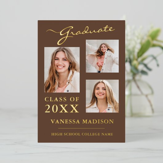 3 Aankondiging Foto modern script Tan Brown Afstud (Staand Voorkant)