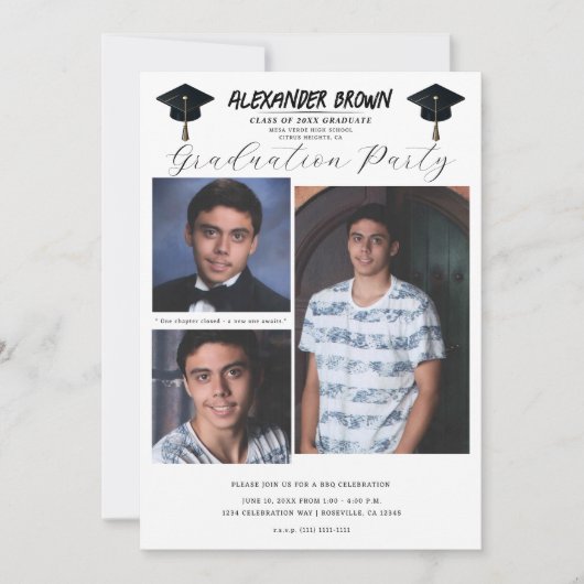 3 Afbeelding foto's Modern Minimal Afstuderen BBQ Kaart (Voorkant)