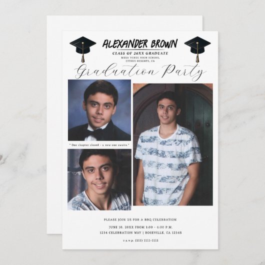 3 Afbeelding foto's Modern Minimal Afstuderen BBQ Kaart (Voorkant / Achterkant)