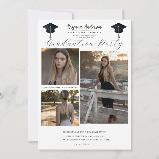 3 Afbeelding foto's Modern Minimal Afstuderen BBQ Kaart (Voorkant)