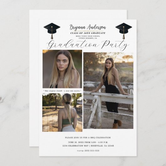 3 Afbeelding foto's Modern Minimal Afstuderen BBQ Kaart (Voorkant / Achterkant)