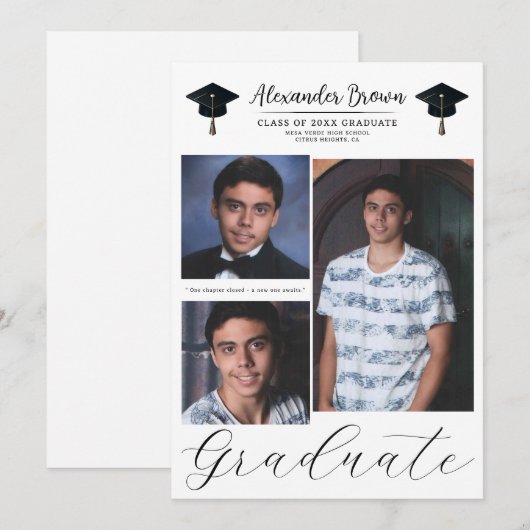 3 Afbeelding foto's Modern Minimal Afstuderen Kaart (Voorkant / Achterkant)