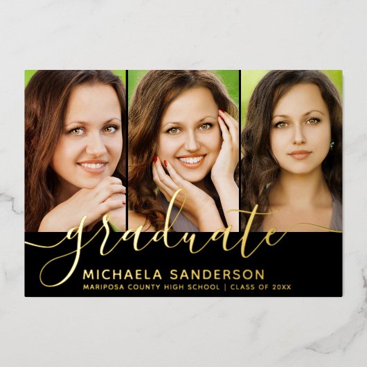 3 Afbeeldingen Photo Collage Afstuderen Aankondigi Folie Uitnodiging (Voorkant)