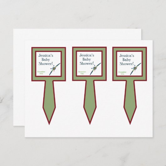 3 Airplane Cup Cake Picks Uitnodiging Briefkaart (Voorkant / Achterkant)