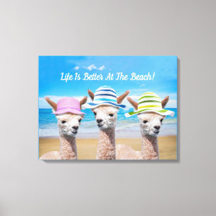 3 Alpaca's Het leven is beter op het strand! DIY, Canvas Afdruk