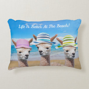 3 Alpaca's Het leven is beter op het strand! perso Accent Kussen